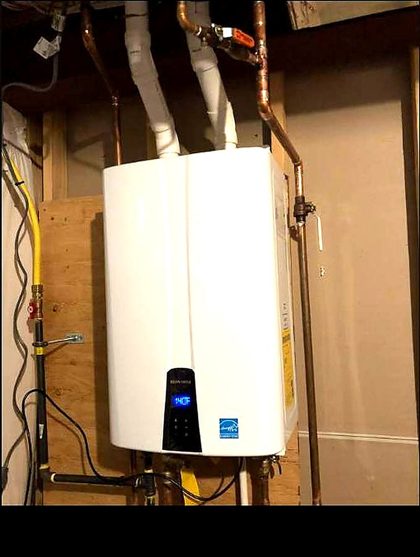 Tankless water heater installed in a Rochester basement